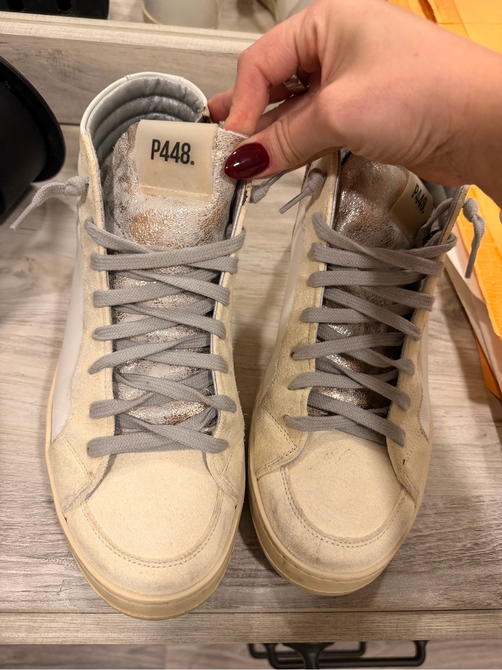 P448 Women's Cream and Gray High-Top Sneakers